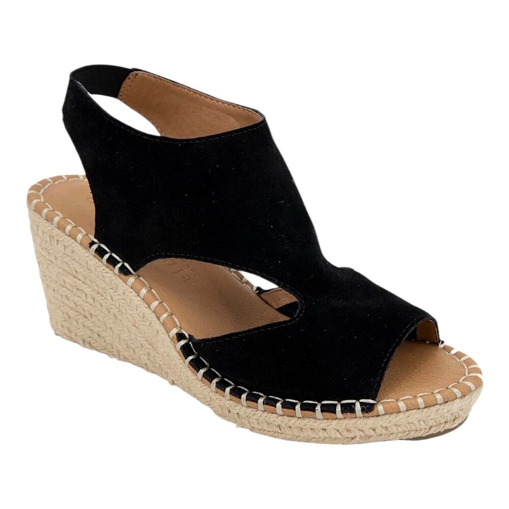 Gentle Souls Women's Cody Suede Wedge Espadrille Sandals Black Size 9
